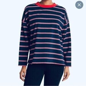 NEW Nordstrom Abound Navy Red Bold Stripe Long Sleeve Crew Neck Tee Top Size S